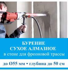 Алмазное сверление отверстия ф до 55 мм в стене до 100 см. (Для фреоновой трассы)